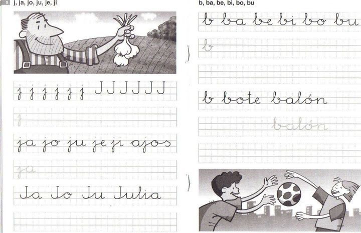 Caligrafía en cuadrícula letras j - b